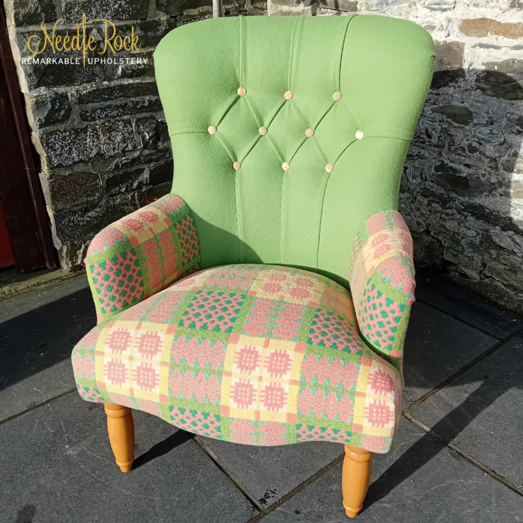 Welsh Blanket Chair - Traditionally upholstered chair covered from a cherished Welsh blanket.